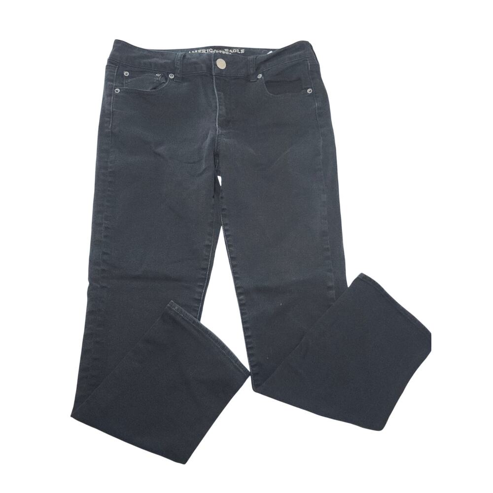 American Eagle Women's Straight Leg Jeans Denim Stretch Charcoal Black Sz 10 S - Picture 2 of 11